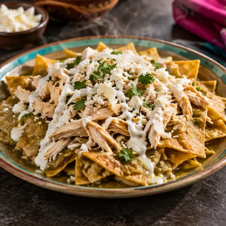 Chilaquiles con pollo, recién preparado