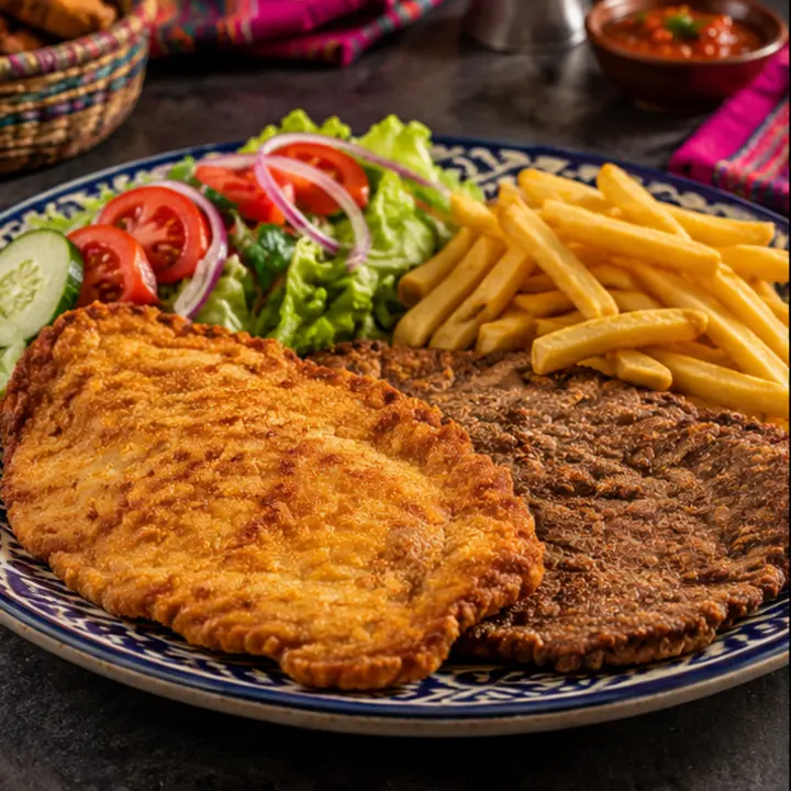 Milanesa de pollo o res, recién preparado