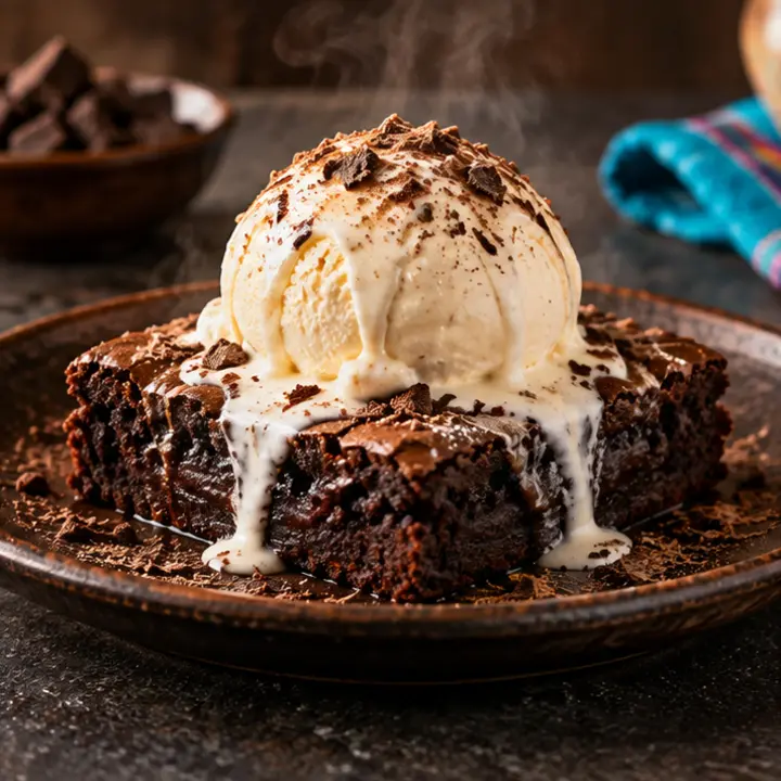 Brownie con helado, recién preparado
