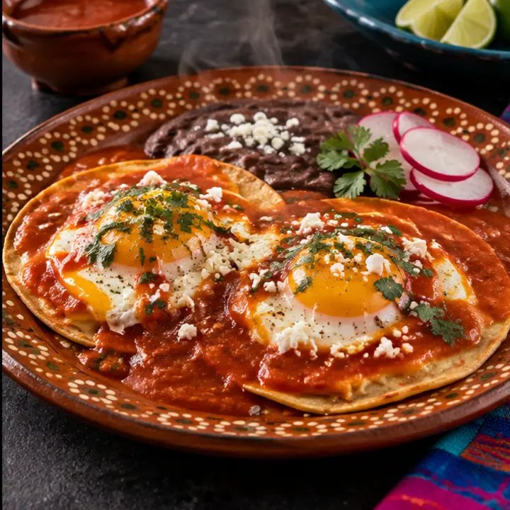 Huevos rancheros, recién preparado